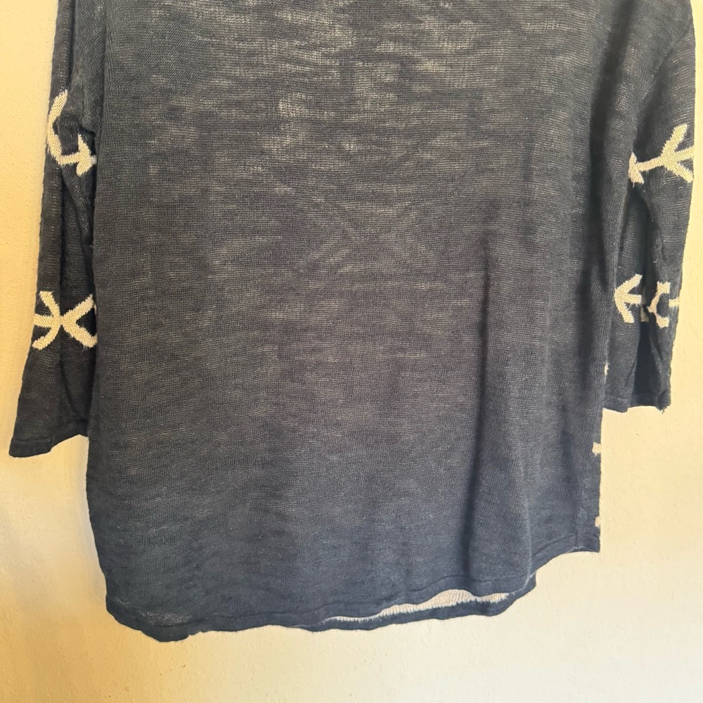 J Jill Aztec Linen Sweater Top Sz M Black Southwestern Boho Tribal Lightweight - Picture 10 of 15
